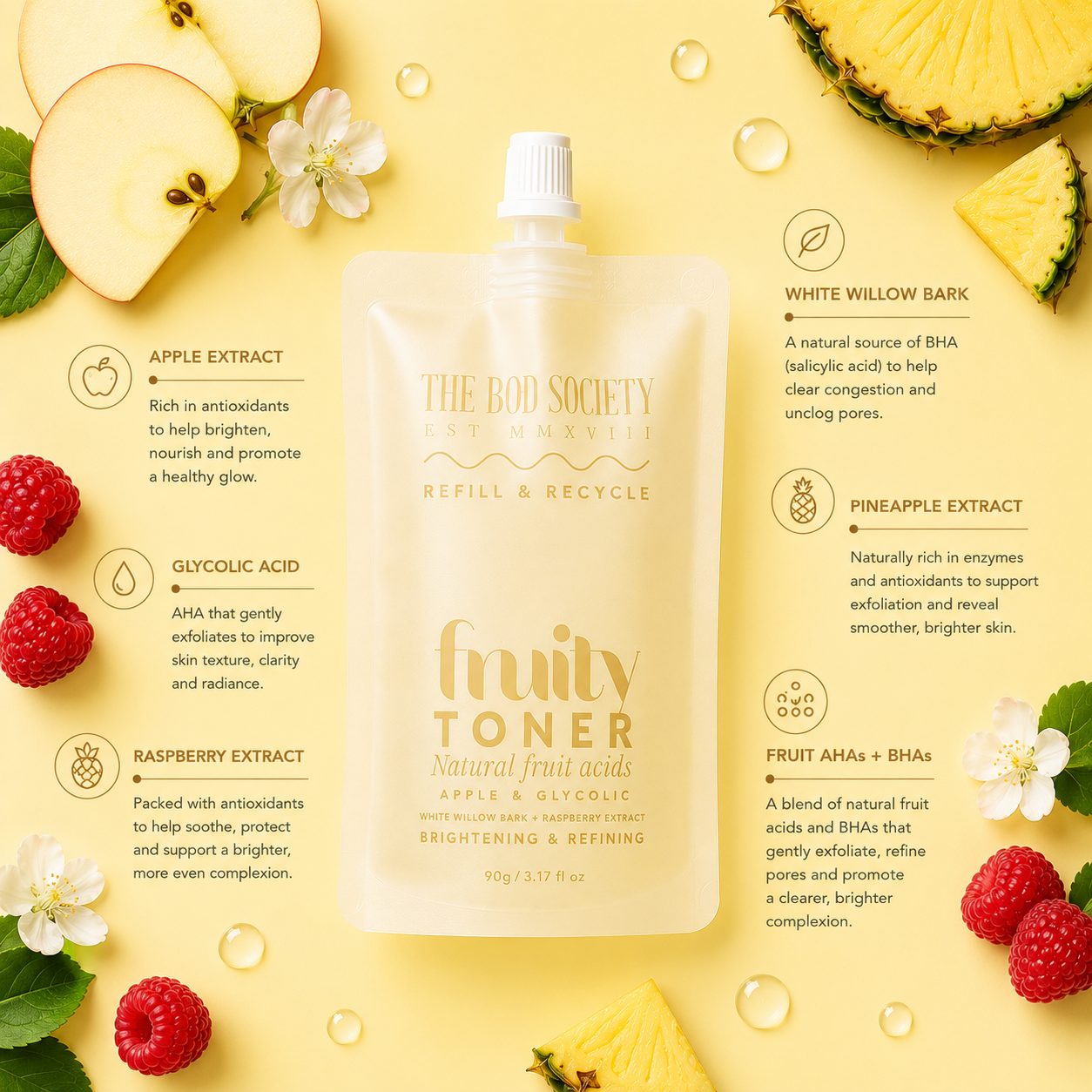 Fruity BHA &amp; AHA Toner Refill | Natural, Sustainable Refillable Skincare Refining Toner