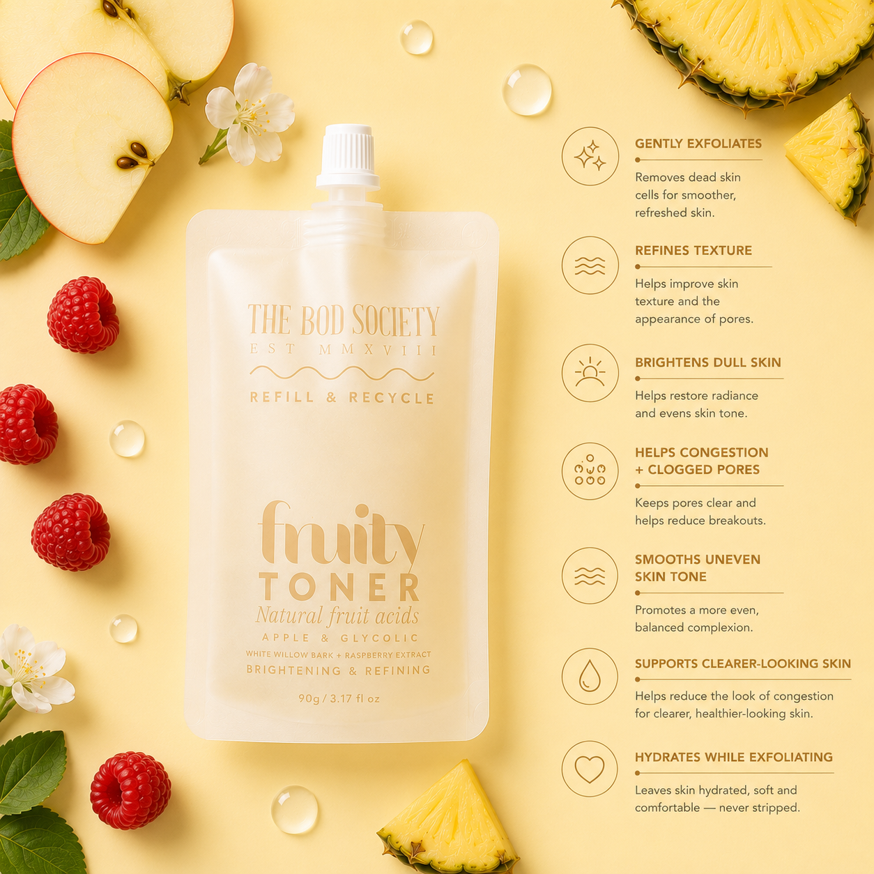 Fruity BHA &amp; AHA Toner Refill | Natural, Sustainable Refillable Skincare Refining Toner