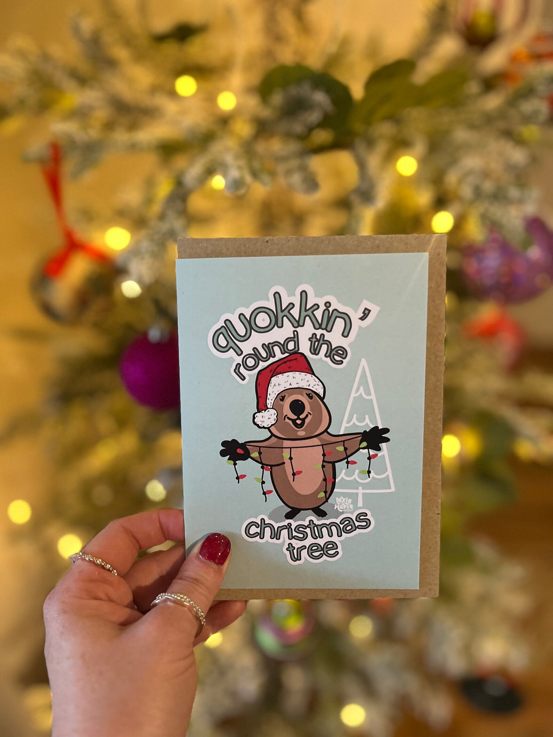 Quokkin' Around The Christmas Tree Eco Christmas Greeting Card